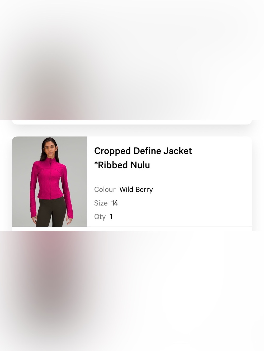 Lululemon cropped define jacket size 14